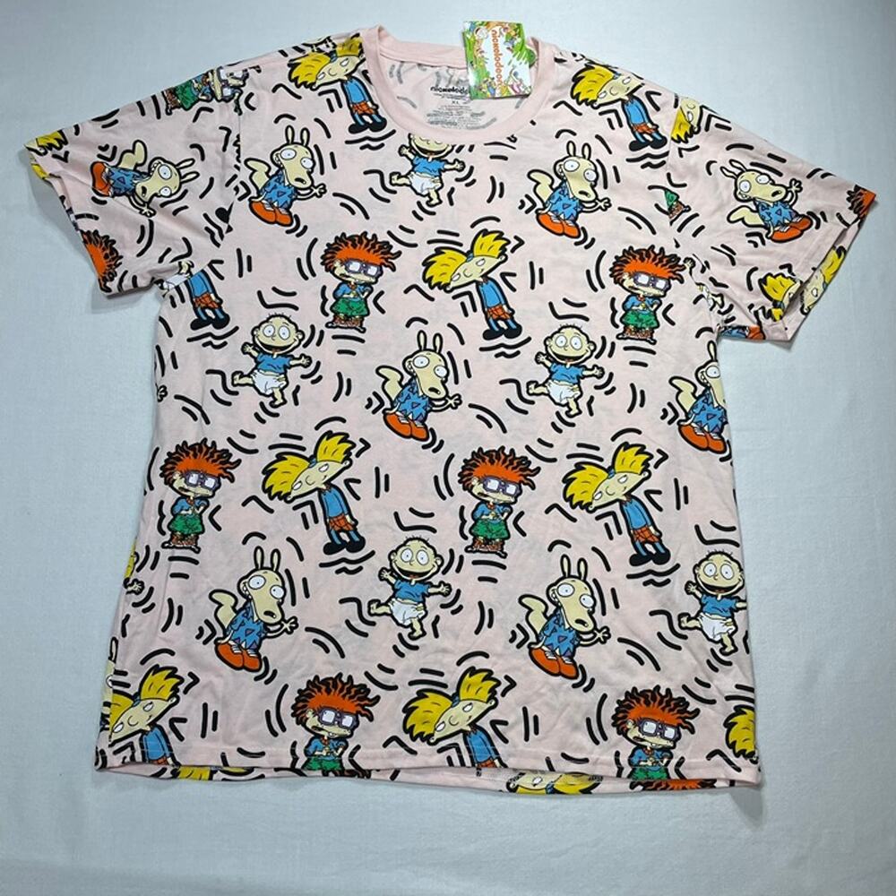Nickelodeon 90s Rugrats Hey Arnold Rocko All Over Print Shirt XL NWT